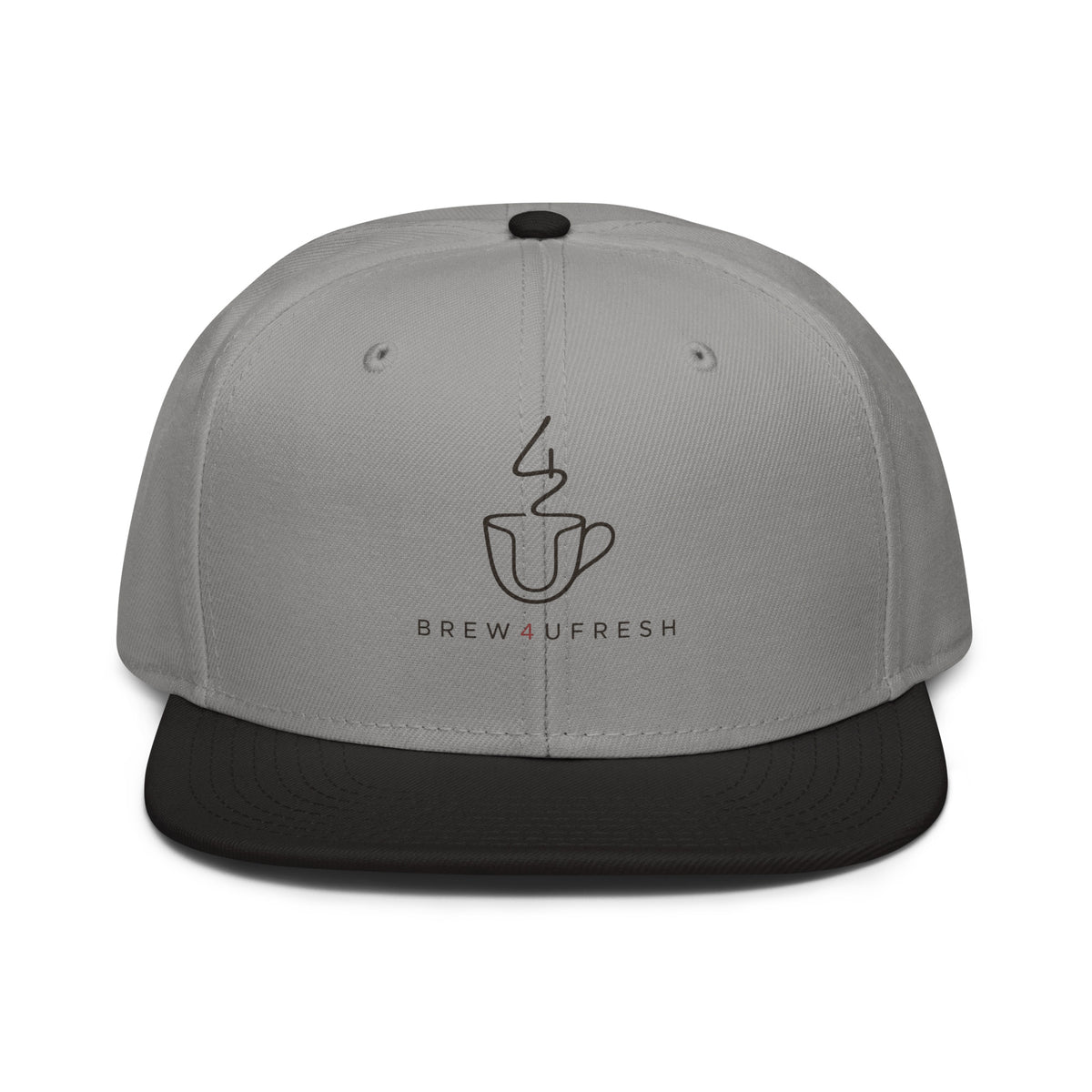 Gray cap with a black brim featuring a simple logo design of a coffee cup and the text BREW4UFRESH.