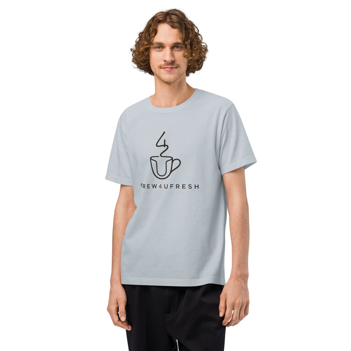 Light gray oversized tee made of 100% ring-spun cotton, featuring a black coffee cup graphic and relaxed fit.